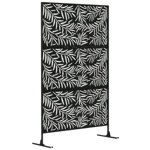 Panneau décoratif extérieur 122 x 198 cm, paravent extérieur en acier, motifs de branches de saule découpées, pour jardin, balcon, terrasse, noir