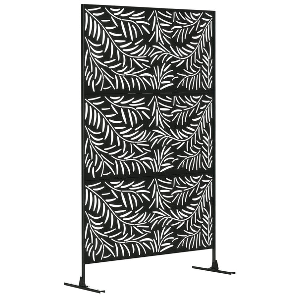 Panneau décoratif extérieur 122 x 198 cm, paravent extérieur en acier, motifs de branches de saule découpées, pour jardin, balcon, terrasse, noir