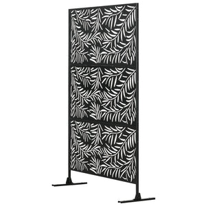 Panneau décoratif extérieur 122 x 198 cm, paravent extérieur en acier, motifs de branches de saule découpées, pour jardin, balcon, terrasse, noir