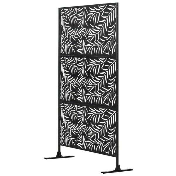 Panneau décoratif extérieur 122 x 198 cm, paravent extérieur en acier, motifs de branches de saule découpées, pour jardin, balcon, terrasse, noir