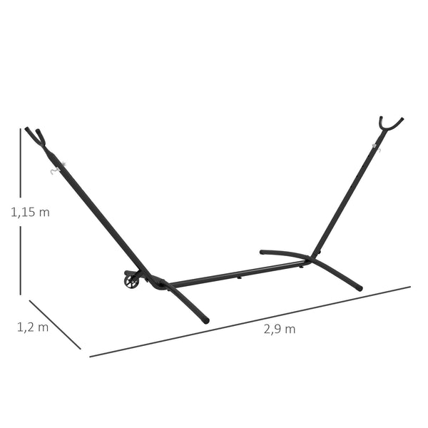 Support Pied de hamac Structure Robuste métal époxy Hauteur réglable 6 Niveaux Noir dim. 290L x 120l x 115H cm