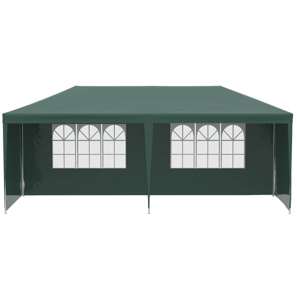 Tonnelle de jardin 6 x 3 m, barnum tente de réception avec Fenêtres et parois latérales amovibles, en acier et PE pour fêtes et mariages, Vert