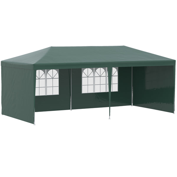 Tonnelle de jardin 6 x 3 m, barnum tente de réception avec Fenêtres et parois latérales amovibles, en acier et PE pour fêtes et mariages, Vert
