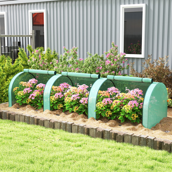 Mini Serre de Jardin Mini Serre Tunnel Serre à Tomates 3,5 x 1 x 0,8 m Acier Plastique Haute Densité Anti-UV 3 Portes avec Zip Enroulables Vert
