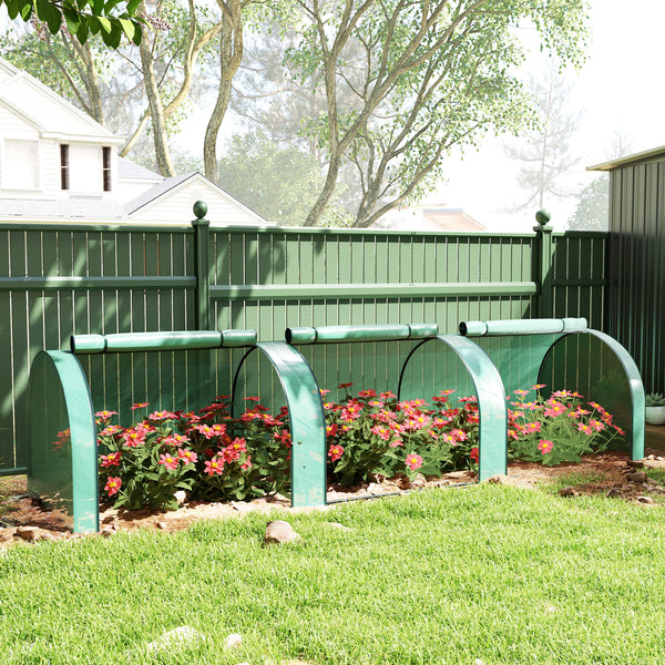 Mini Serre de Jardin Mini Serre Tunnel Serre à Tomates 3,5 x 1 x 0,8 m Acier Plastique Haute Densité Anti-UV 3 Portes avec Zip Enroulables Vert
