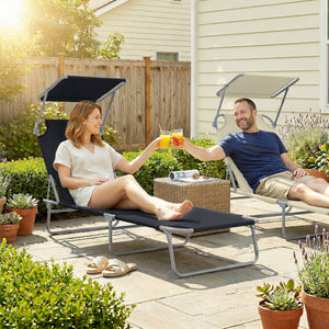 Transat Bain de Soleil Pliable Chaise Longue Pliante Grand Confort Dossier Inclinable Multi-positions et Pare-Soleil Réglable 187L x 58l x 36H cm Noir