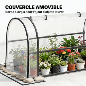 Potager sur Pieds avec Serre Rabattable, Jardinière Surélevée en Métal avec Volume 97L, Trou de Drainage, pour Plantes Fleurs Légumes, 100 x 49 x 136 cm, Noir