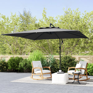 Parasol déporté carré 3 x 3 m, parasol de jardin extérieur avec manivelle, base croisée, parasol inclinable et rotation à 360°, toile polyester 180 g/m², protection UV UPF50+, gris foncé