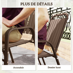 Lot de 4 chaises de jardin chaises empilables d'extérieur avec haut dossier et accoudoirs, cadre en acier pour jardin, piscine, terrasse, marron foncé