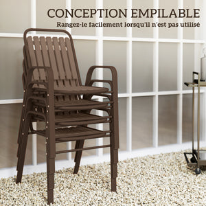 Lot de 4 chaises de jardin chaises empilables d'extérieur avec haut dossier et accoudoirs, cadre en acier pour jardin, piscine, terrasse, marron foncé
