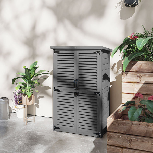 Armoire de Jardin Remise pour Outils en Bois 2 Étagères Toit Bitumé Portes Persiennes Verrouillable 75 x 50 x 118cm Gris