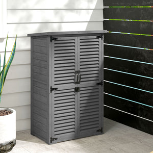 Armoire de Jardin Remise pour Outils en Bois 2 Étagères Toit Bitumé Portes Persiennes Verrouillable 75 x 50 x 118cm Gris