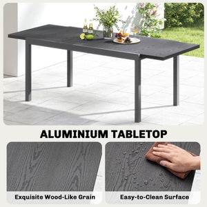 Table de Jardin Extensible 154-214 cm Plateau Aluminium Effet Bois - Table à Manger Extérieur Robuste avec Pieds Réglables - Mobilier de Terrasse 8-10 Personnes, Gris Anthracite