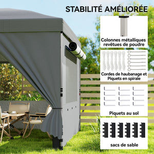 Tonnelle de jardin 3 x 6 m pop up tente pliante réglable en hauteur protection UV50+ tonnelle pliante avec 6 parois latérales 6 sacs de sable sac de transport à roulettes montage facile gris