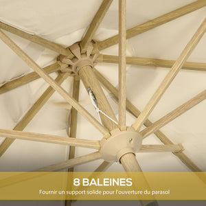 Parasol droit de jardin inclinable parasol avec manivelle à franges mât en métal style bohème 8 baleines Ø 265 x 244 cm crème