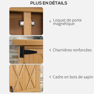 Abri de jardin Armoire de jardin pour outils 75L x 40l x 90H cm 3 étagères 2 portes Toit en asphalte imperméable Bois de sapin jaune
