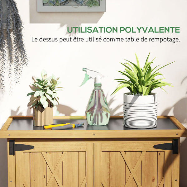 Abri de jardin Armoire de jardin pour outils 75L x 40l x 90H cm 3 étagères 2 portes Toit en asphalte imperméable Bois de sapin jaune