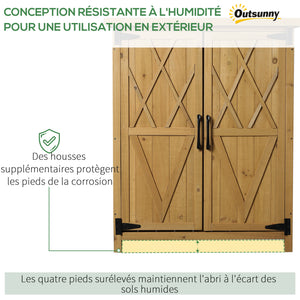 Abri de jardin Armoire de jardin pour outils 75L x 40l x 90H cm 3 étagères 2 portes Toit en asphalte imperméable Bois de sapin jaune