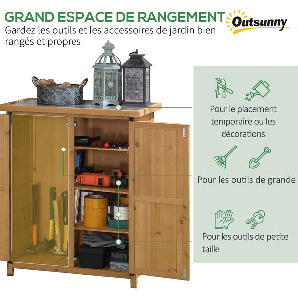 Abri de jardin Armoire de jardin pour outils 75L x 40l x 90H cm 3 étagères 2 portes Toit en asphalte imperméable Bois de sapin jaune