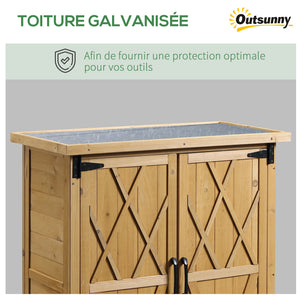 Abri de jardin Armoire de jardin pour outils 75L x 40l x 90H cm 3 étagères 2 portes Toit en asphalte imperméable Bois de sapin jaune