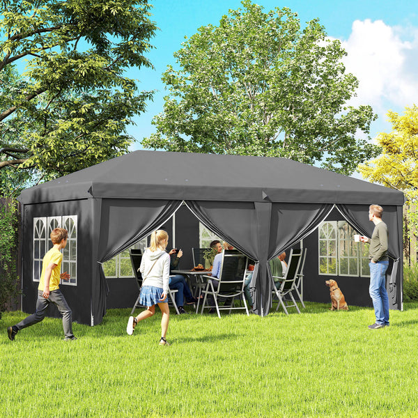 Tonnelle de Jardin 3x6m Barnum Pliant avec Côtés Amovibles - Tente de Réception Structure en Acier Renforcée - Abri de Jardin Pop-up pour Mariage, Fête et Marché, Sac de Transport, Gris Foncé