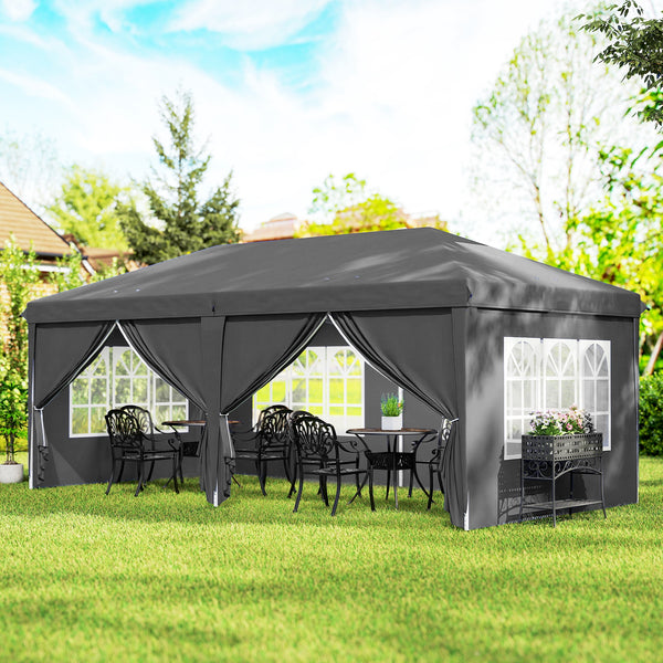 Tonnelle de Jardin 3x6m Barnum Pliant avec Côtés Amovibles - Tente de Réception Structure en Acier Renforcée - Abri de Jardin Pop-up pour Mariage, Fête et Marché, Sac de Transport, Gris Foncé