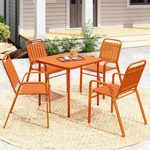 Lot de 4 chaises de jardin chaises empilables d'extérieur avec haut dossier et accoudoirs, cadre en acier pour jardin, piscine, terrasse, orange