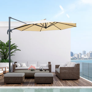 Parasol déporté octogonal inclinable parasol rotatif 360° avec pied en croix 8 beleines manivelle inclus châssis alu. acier Ø 3 x 2,5H m beige