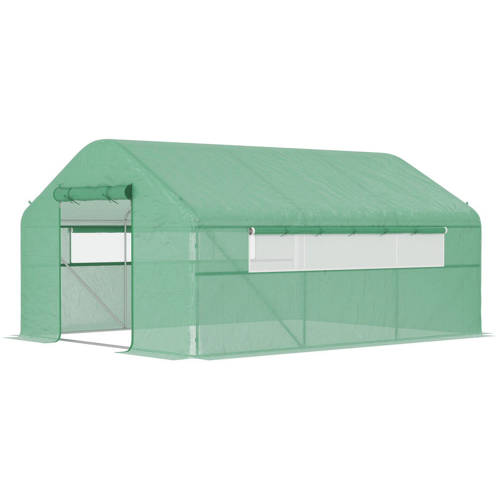 Serre de jardin 12 m², serre tunnel de jardin 4 x 3 x 2 m avec portes enroulables et grandes fenêtres en maille, serre en acier galvanisé et PE haute densité 140 g/m² résistante aux UV, vert