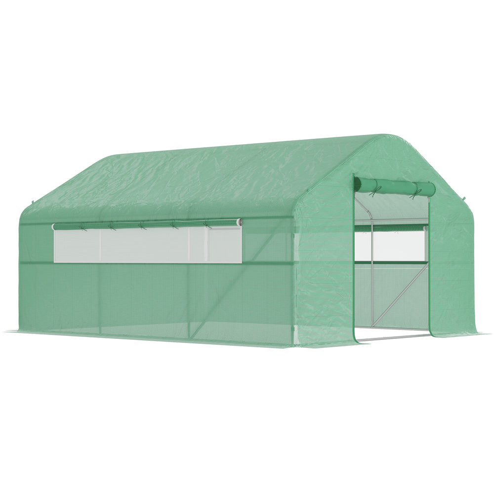 Serre de jardin 12 m², serre tunnel de jardin 4 x 3 x 2 m avec portes enroulables et grandes fenêtres en maille, serre en acier galvanisé et PE haute densité 140 g/m² résistante aux UV, vert