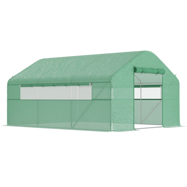 Serre de jardin 12 m², serre tunnel de jardin 4 x 3 x 2 m avec portes enroulables et grandes fenêtres en maille, serre en acier galvanisé et PE haute densité 140 g/m² résistante aux UV, vert