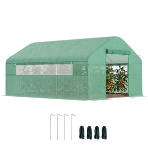 Serre de jardin 12 m², serre tunnel de jardin 4 x 3 x 2 m avec portes enroulables et grandes fenêtres en maille, serre en acier galvanisé et PE haute densité 140 g/m² résistante aux UV, vert