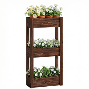 Bac à Plantes Surélevé en Bois à 3 Niveaux, Jardinière sur Pieds avec Trous de Drainage et Doublure, Bac de Jardin Élevé pour Légumes, Herbes, Fleurs, 60 x 25 x 120 cm, Marron