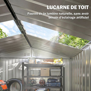 Abri de jardin en métal 2,77 m² cabane de jardin 213 x 130 x 185 cm cabanon rangement outils avec fondation, porte coulissante verrouillables, 4 aérations et lucarne - gris foncé