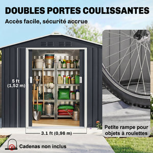 Abri de jardin en métal 2,77 m² cabane de jardin 213 x 130 x 185 cm cabanon rangement outils avec fondation, porte coulissante verrouillables, 4 aérations et lucarne - gris foncé