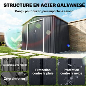 Abri de jardin en métal 2,77 m² cabane de jardin 213 x 130 x 185 cm cabanon rangement outils avec fondation, porte coulissante verrouillables, 4 aérations et lucarne - gris foncé