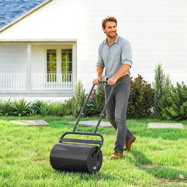 Rouleau à gazon rouleau de jardin 50 cm, remplissage sable eau, poignée ergonomique, outil de jardinage pour pelouse, patio et parc, noir