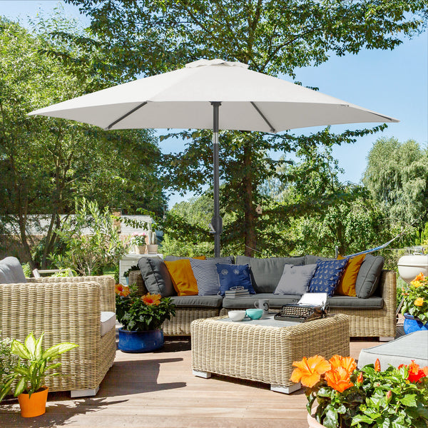 Parasol droit parasol inclinable de jardin balcon terrasse manivelle toile polyester imperméabilisée haute densité 180 g/m² Ø2,6 x 2,35H m aluminium crème