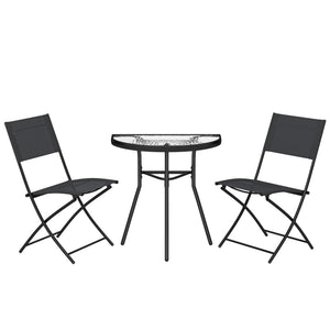Ensemble de Salon de Jardin Bistrot 3 Pièces, Mobilier de Terrasse avec Table Semi-circulaire, 2 Chaises Pliantes, Maille, Cadre Métallique, Idéal pour Balcon, Patio, Jardin, Noir