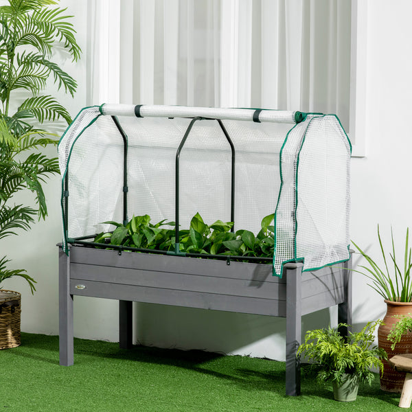 Potager sur Pieds surélevé avec bâche en PE Jardinière surélevée potager avec serre volume 104 L avec Trous de Drainage, Tissu non tissé, pour Plantes  Fleurs Légumes, 121x55x117cm gris foncé