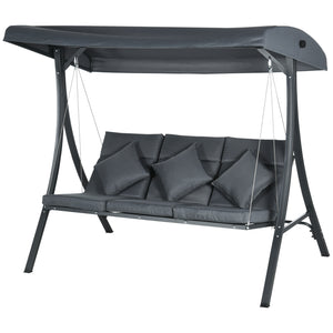 Balancelle de jardin 3 places grand confort inclinaison toit réglable matelas fourni acier polyester dim. 202L x 115l x 168H cm gris foncé
