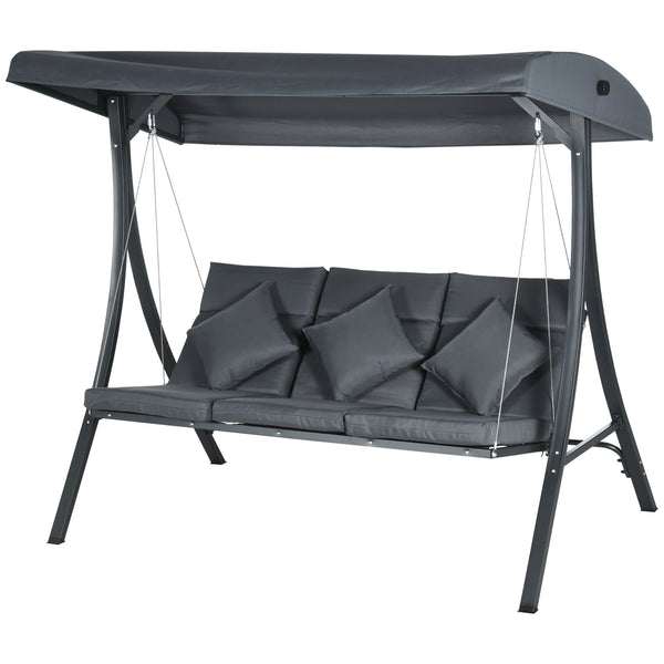 Balancelle de jardin 3 places grand confort inclinaison toit réglable matelas fourni acier polyester dim. 202L x 115l x 168H cm gris foncé