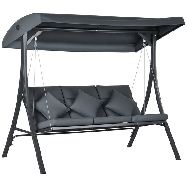 Balancelle de jardin 3 places grand confort inclinaison toit réglable matelas fourni acier polyester dim. 202L x 115l x 168H cm gris foncé