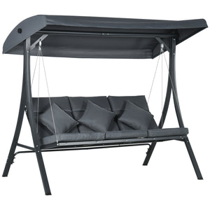 Balancelle de jardin 3 places grand confort inclinaison toit réglable matelas fourni acier polyester dim. 202L x 115l x 168H cm gris foncé