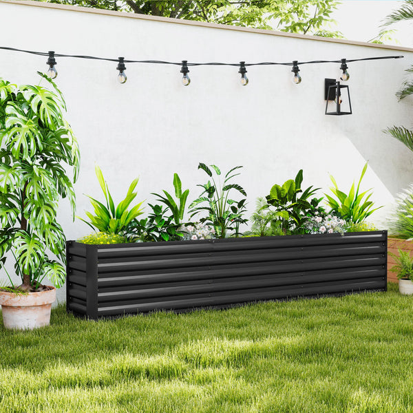 Carré potager, potager surélevé en acier galvanisé, barres de soutien et plaques d'angle, fond ouvert, lit de jardin surélevé, pour plantes légumes, fleurs, 240 x 40 x 45 cm, gris foncé