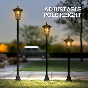 Lot de 2 Lampadaires Solaires de Jardin, Lampes Solaires Extérieures en Acier Inoxydable avec Hauteur Réglable, 2 Modes d'Intensité, Étanchéité IP44, pour Terrasse, Patio, 23,5x23,5x186 cm, Noir
