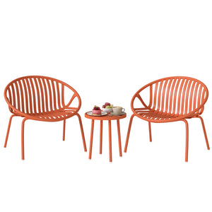 Salon de Jardin 3 Pièces en Acier et Polypropylène - Ensemble Bistro avec Table Basse à Plateau Concave - Mobilier Extérieur Design pour Terrasse, Balcon et Piscine, Rouge Brique