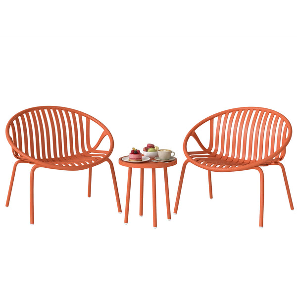 Salon de Jardin 3 Pièces en Acier et Polypropylène - Ensemble Bistro avec Table Basse à Plateau Concave - Mobilier Extérieur Design pour Terrasse, Balcon et Piscine, Rouge Brique