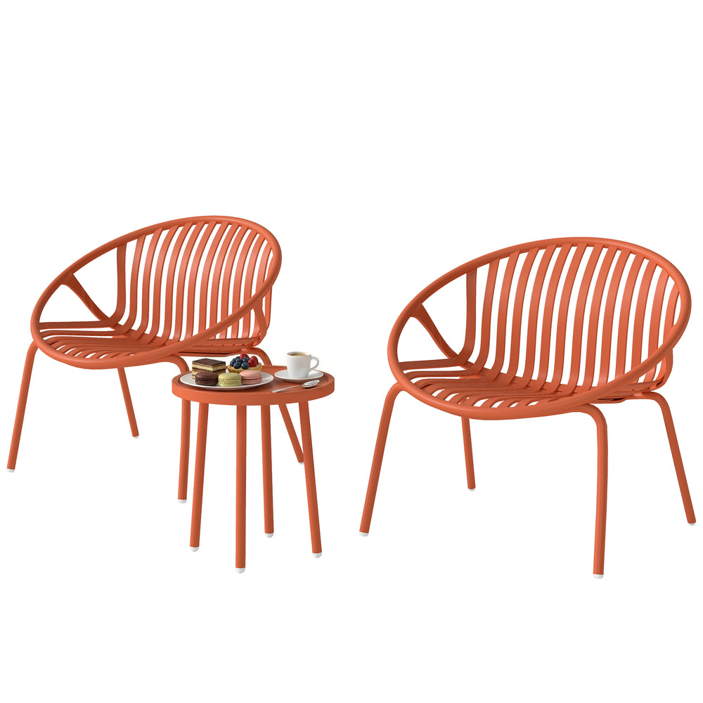 Salon de Jardin 3 Pièces en Acier et Polypropylène - Ensemble Bistro avec Table Basse à Plateau Concave - Mobilier Extérieur Design pour Terrasse, Balcon et Piscine, Rouge Brique