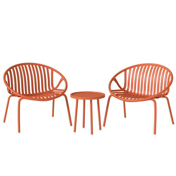 Salon de Jardin 3 Pièces en Acier et Polypropylène - Ensemble Bistro avec Table Basse à Plateau Concave - Mobilier Extérieur Design pour Terrasse, Balcon et Piscine, Rouge Brique